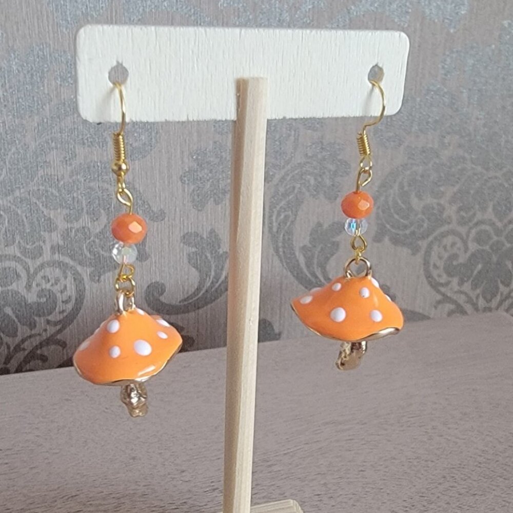 Orange Mushroom Earrings - Picture 3 of 4